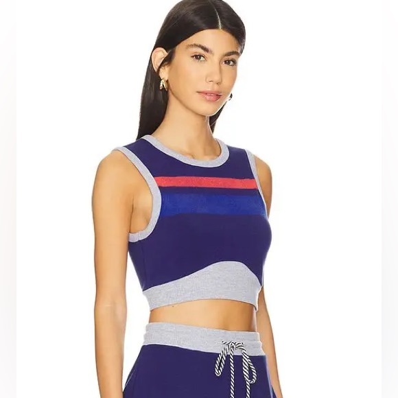 Sundry Open Back Crop Top Navy Stripe Cotton Modal Size Medium NWT - Picture 4 of 8
